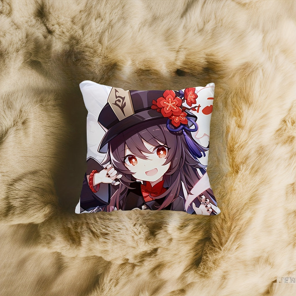 Anime Game Character Velvet Pillow Cover Soft Peach Skin Cushion 17.7x17