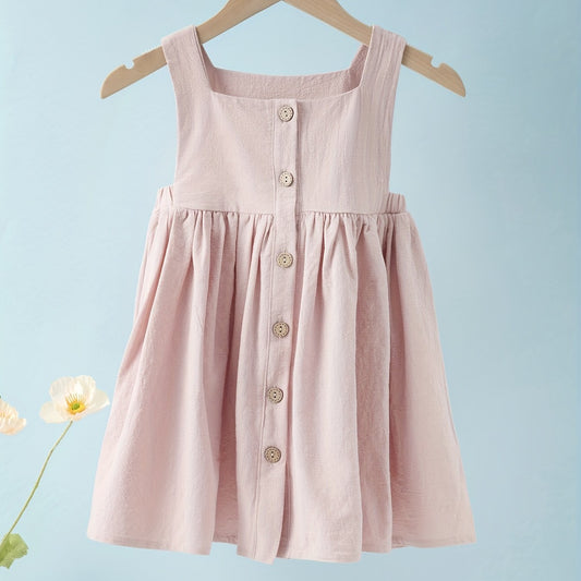 Baby Girls Button Pleated Cami Casual Dress