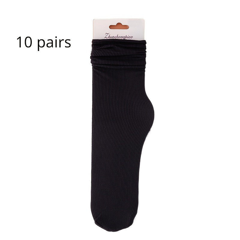 10 Pairs Solid Socks Comfy & Breathable Women's Stockings & Hosiery