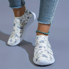 Floral Pattern Knit Sock Sneakers Lightweight Slip On Sports Shoes