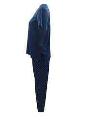  Polka Dot Pajama Set V-Neck Tee & Pants Lounge Set