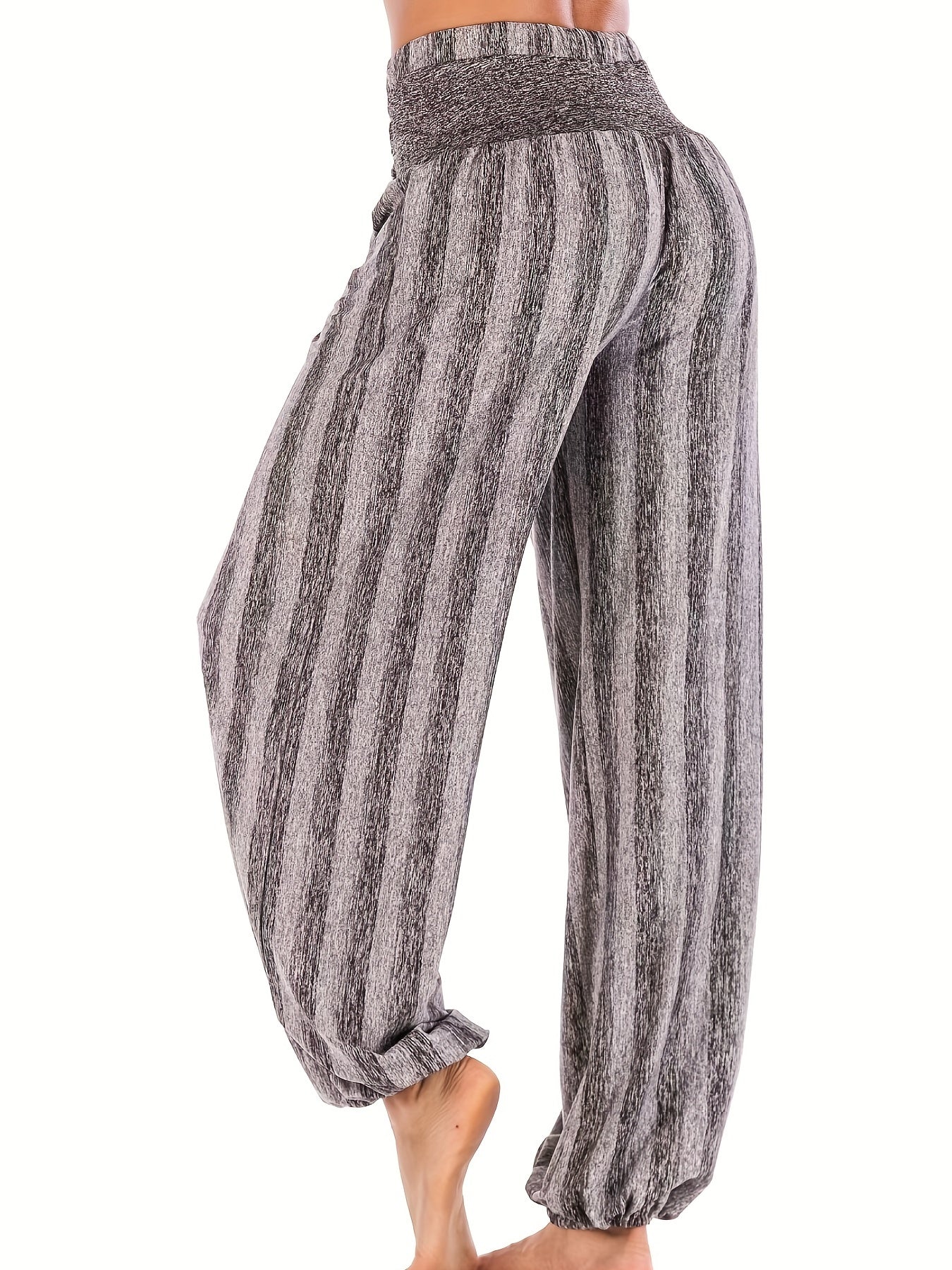 Women's Plus Stripe Print High Rise Tie Front Baggy Fitne