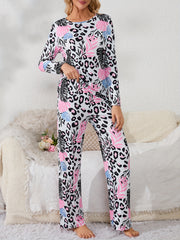 Leopard Print Pajama Set Long Sleeve Top & Pants