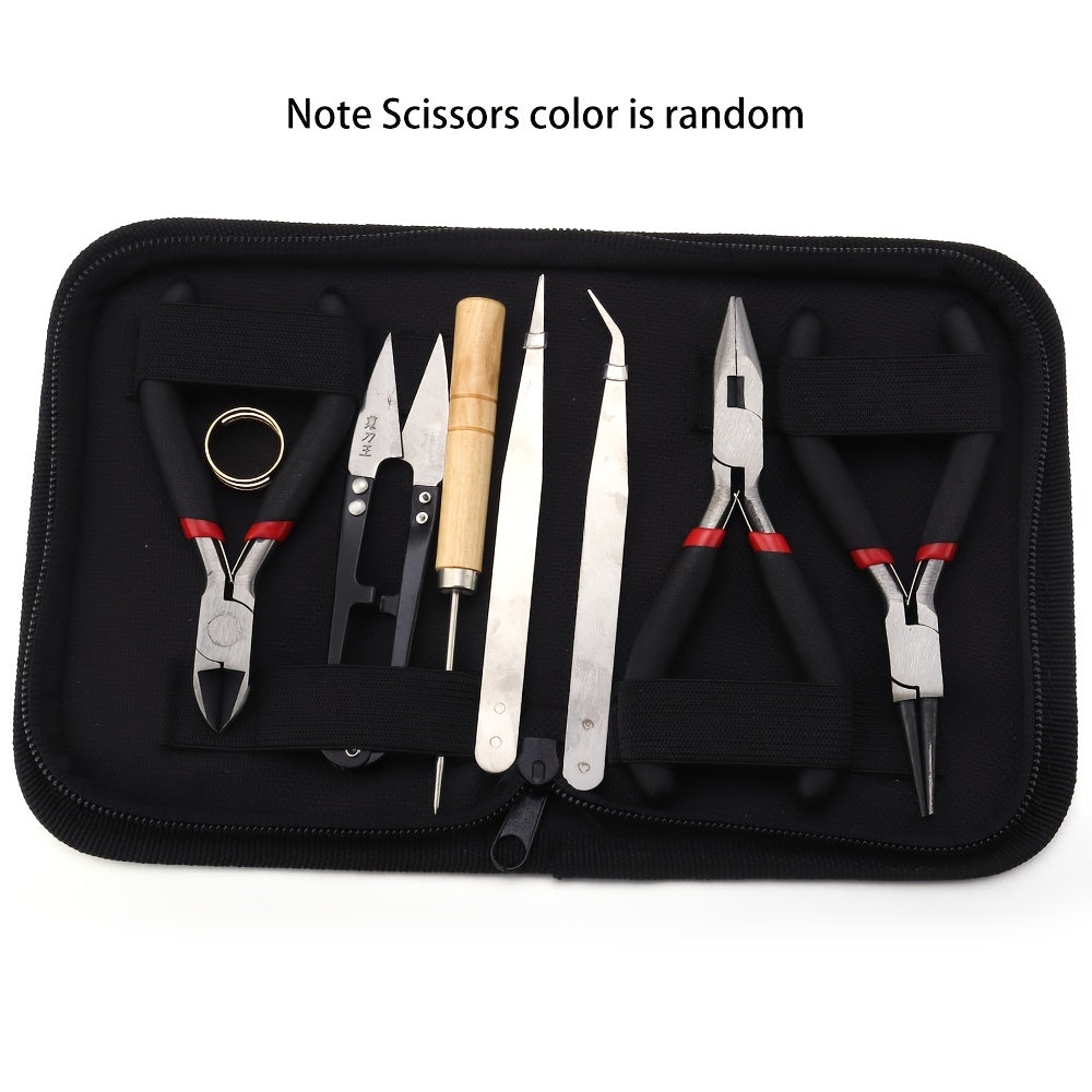 DIY Jewelry Making Tool Set 8pc Pliers Scissor Tweezers Jump Ring Opener Awl