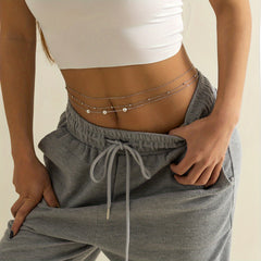 Metal Waist Chain Faux Pearl Decor Belly Chain Summer Beach Girdle