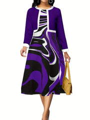 Contrast Trim Crop Jacket & Floral Print Dress Set Women's Outfits