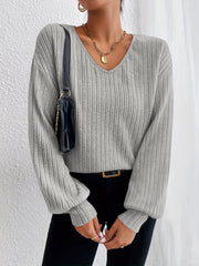  Solid Lantern Sleeve Knit Top