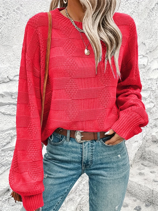 Solid Crew Neck Pullover Sweater for Women