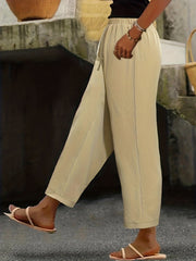  Solid Elastic Drawstring Straight Leg Pants