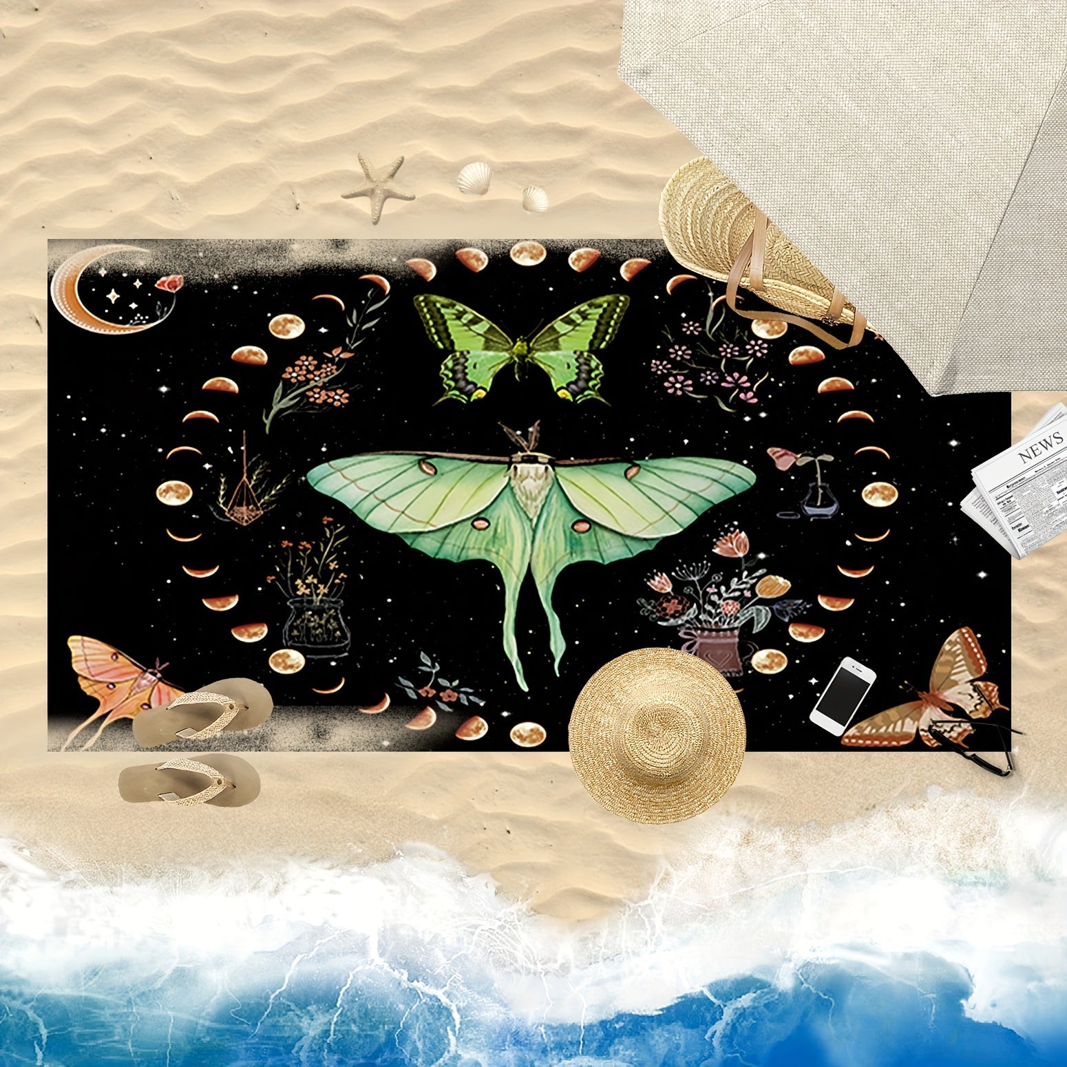 Butterfly Skull Pattern Beach Towel Soft Absorbent Lightweight