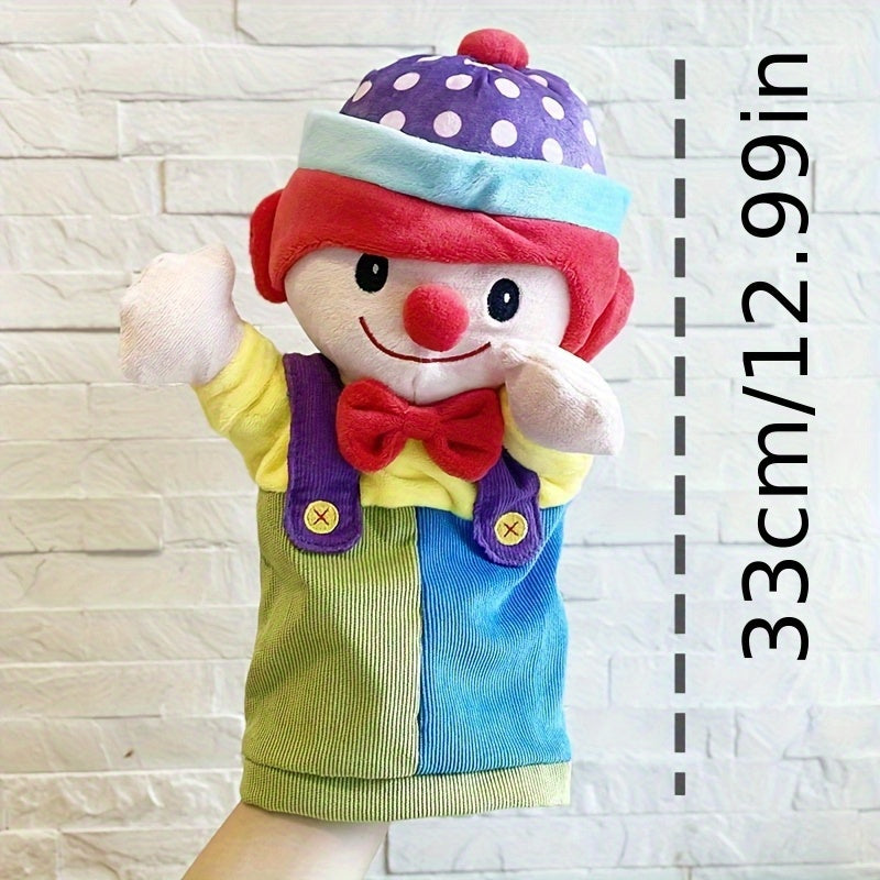 Plush Clown Puppet Hand Finger Puppet Expressive Eyes Vibrant Colors