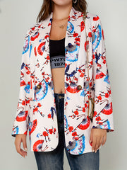  Plum Flower & Fan Print Loose Fit Blazer