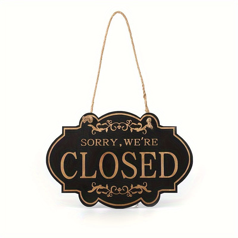 Double Sided Wooden Door Plate - OPEN CLOSED Sign