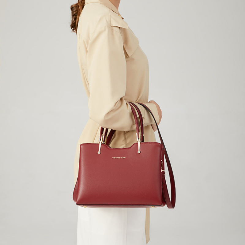 Burgundy Leather Tote Bag with Removable Strap