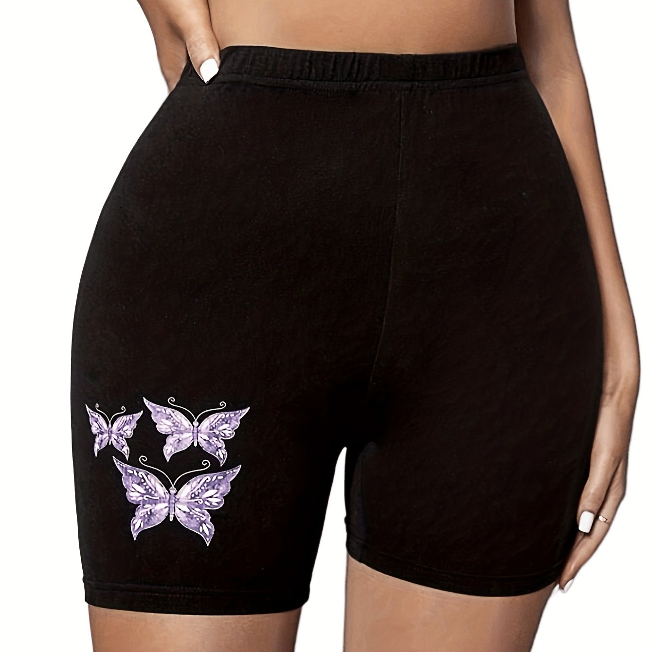 Butterfly Print Elastic Waist Leggings for Women