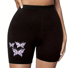Butterfly Print Elastic Waist Leggings for Women