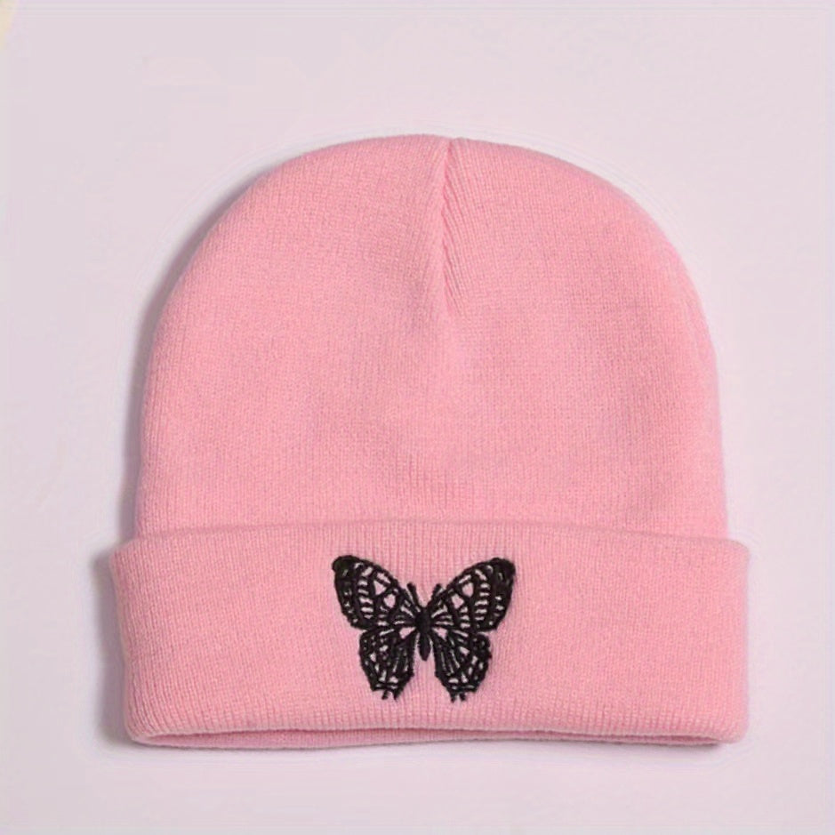 Butterfly Embroidery Knitted Hat Ski Outdoor Warm Hat