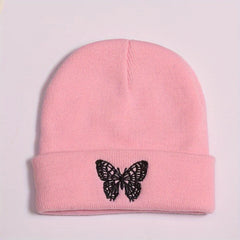 Butterfly Embroidery Knitted Hat Ski Outdoor Warm Hat