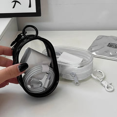 Portable Mini Zipper Storage Bag for Headphones and Chargers with Keychain Ring