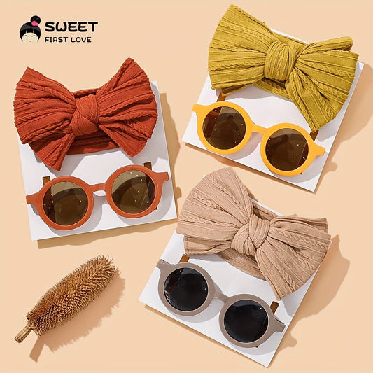 2pcs Bow Headband Round Sunglasses Set Holiday Party Girls Accessories