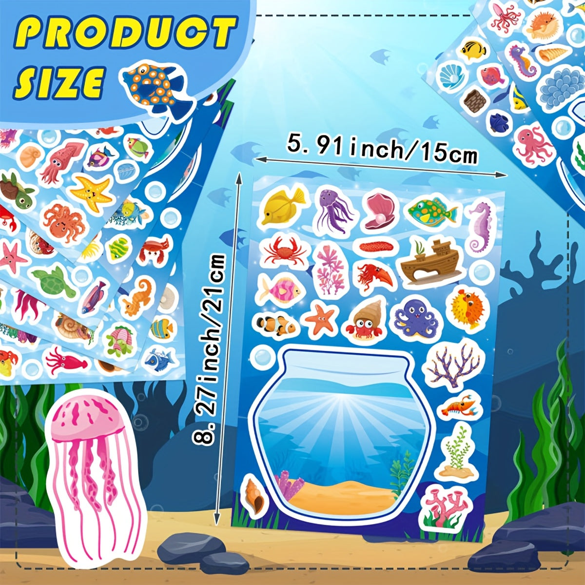 Summer Ocean Animals Aquarium Stickers - 24 Sheets