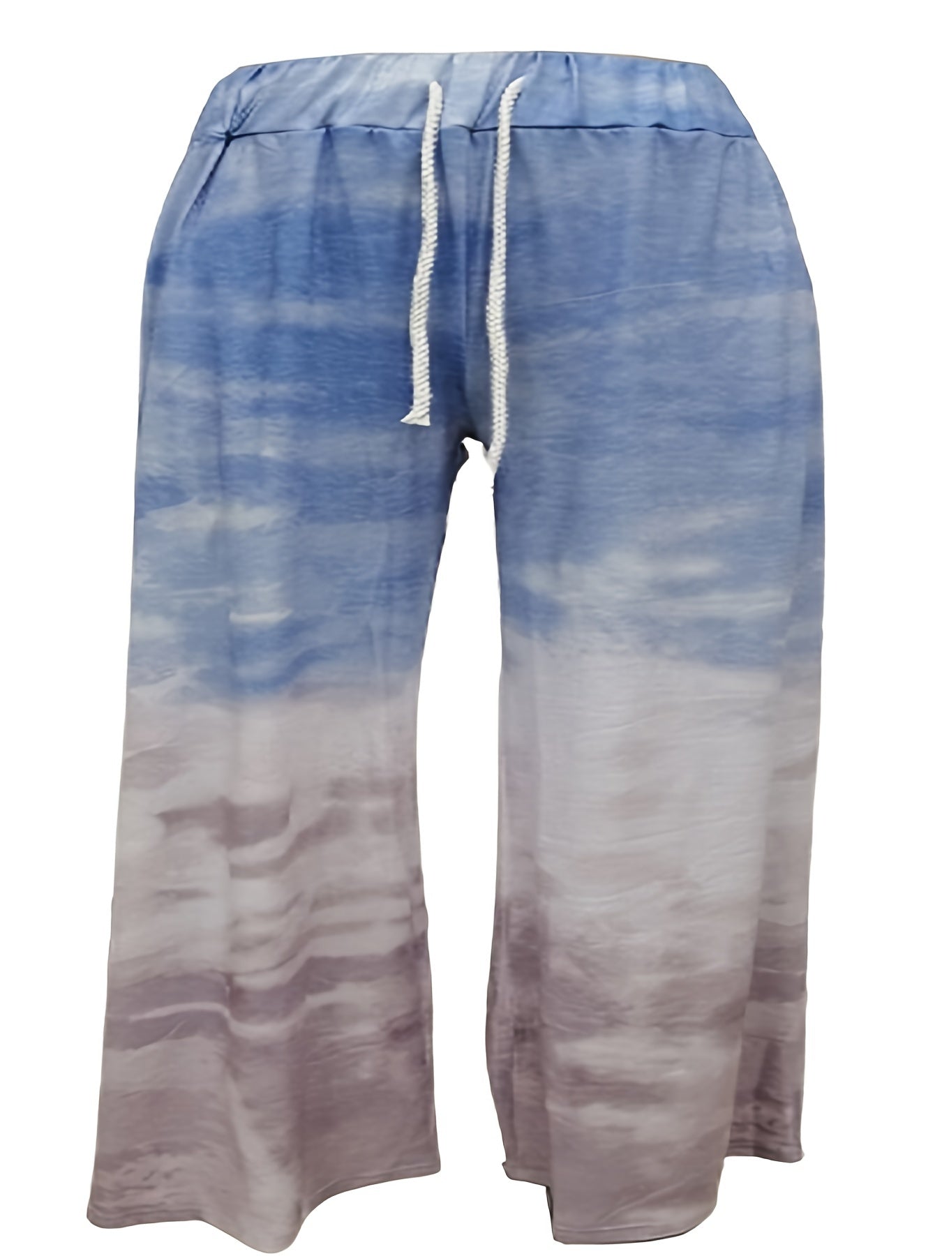 Ombre Print Drawstring Wide Leg Sweatpants