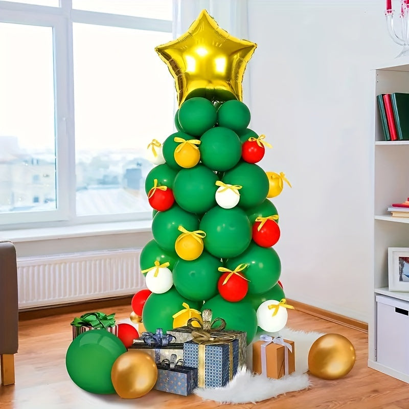 138pcs Christmas Styling Tree Latex Balloon Set Green Red Golden