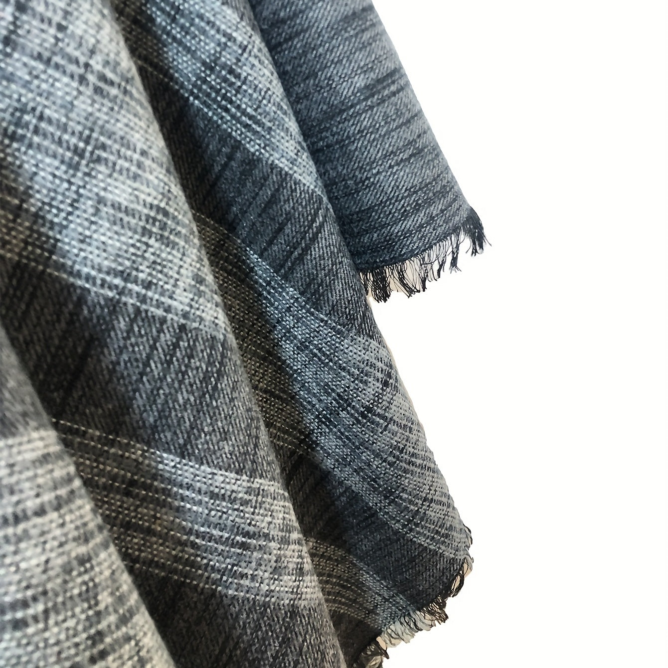 Vintage Gray Stripe Frayed Edge Scarf Windproof Cape Cardigan