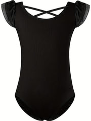 Girls Flutter Short Sleeve Ballet Leotard 95% Cotton
