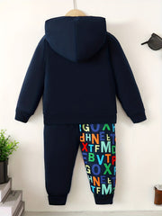 Alphabets Pattern Toddler Boy's 2pcs Hoodie & Sweatpants Set