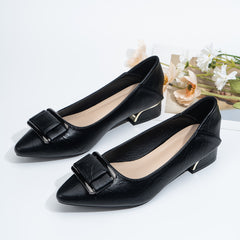 Metal Decor Chunky Low Heel Slip On Shoes Pointed Toe Lightweight Shoes