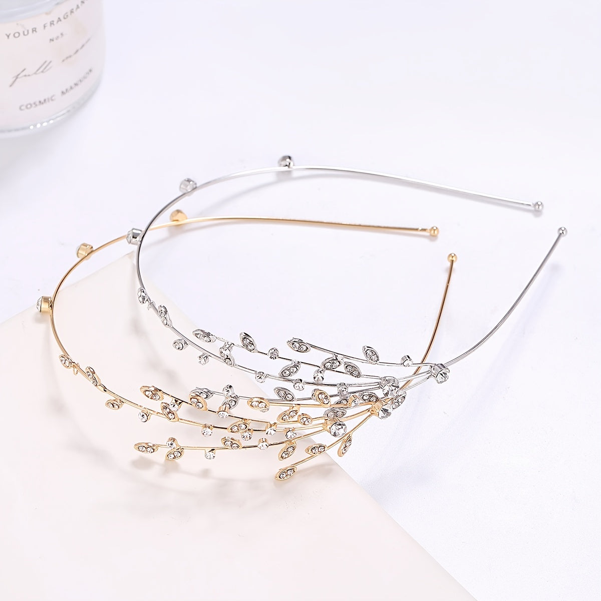 Rhinestone Branch Bridal Headband Silvery Gold Wedding Hairband