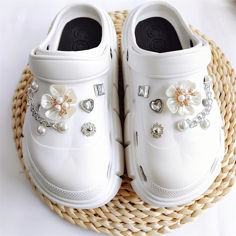 12pcs Shoe Accessories Rhinestone Pearl Set Removable Chain Decorative Buckle