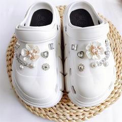 12pcs Shoe Accessories Rhinestone Pearl Set Removable Chain Decorative Buckle