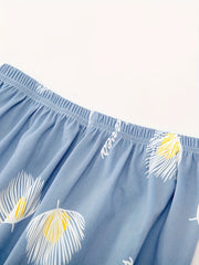  Leaf & Letter Print Elastic Waist Home Wear Pants