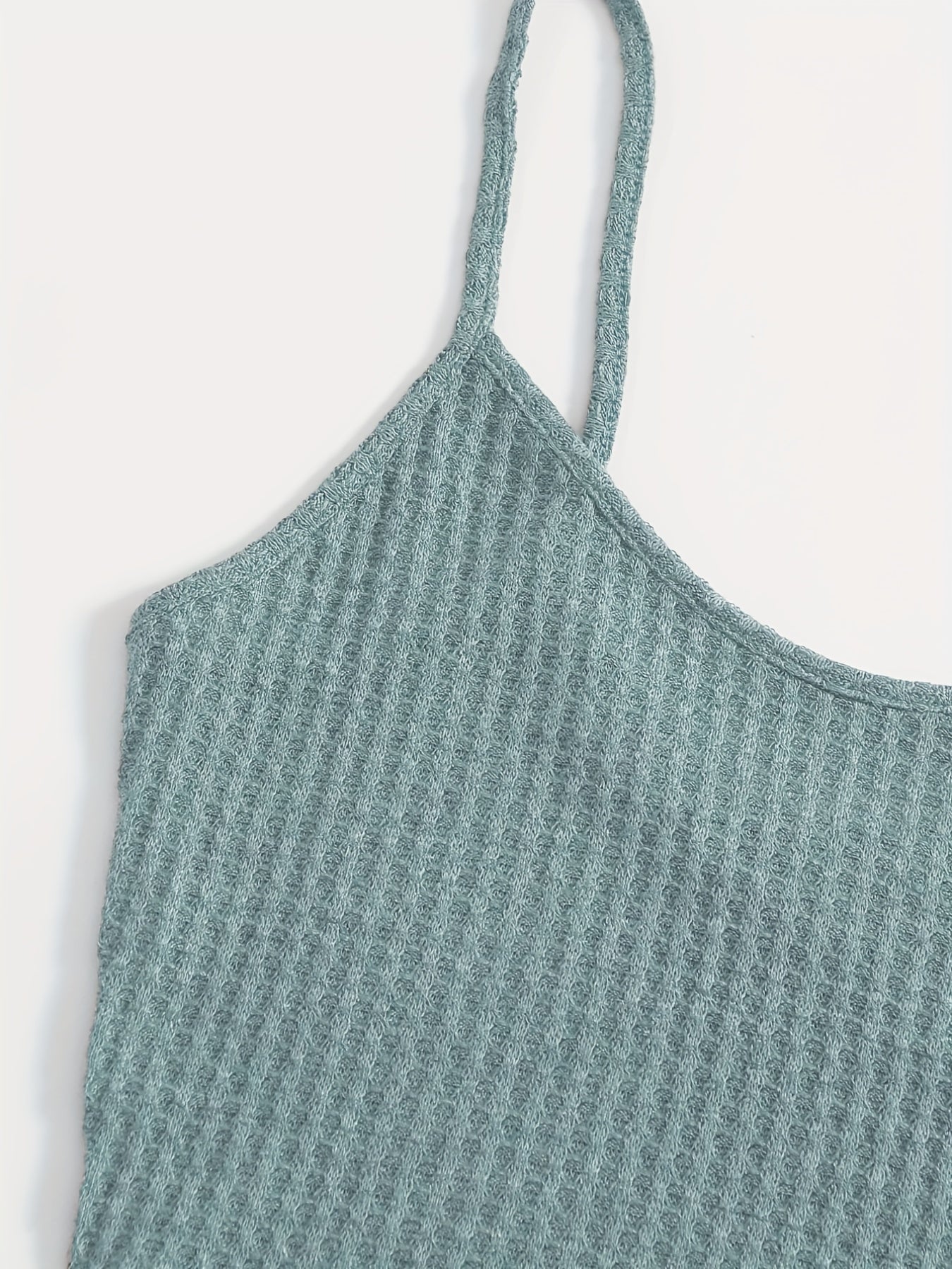 Waffle Knit Cami Top & Drawstring Shorts Set Women's Clothing