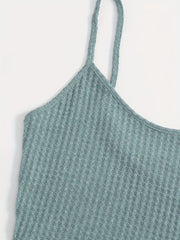 Waffle Knit Cami Top & Drawstring Shorts Set Women's Clothing