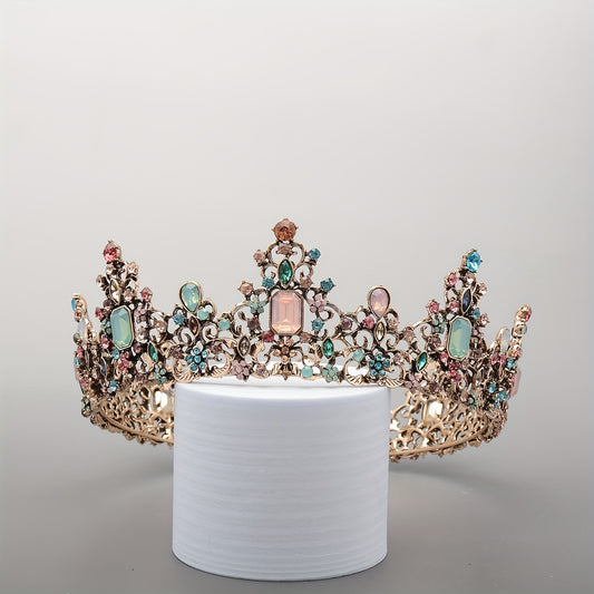 Vintage Colorful Rhinestone Crown Headdress for Wedding