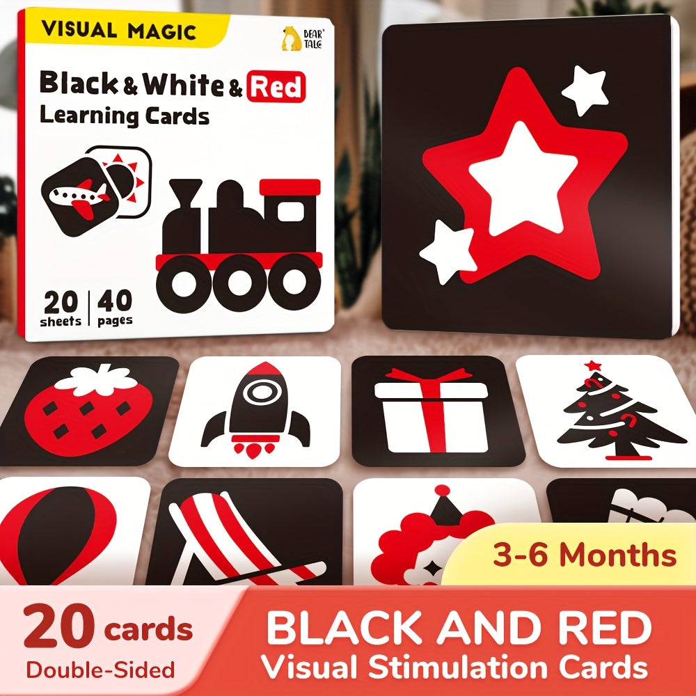 High Contrast Baby Flashcards Set in Red - Visual Stimulation & Literacy Skills