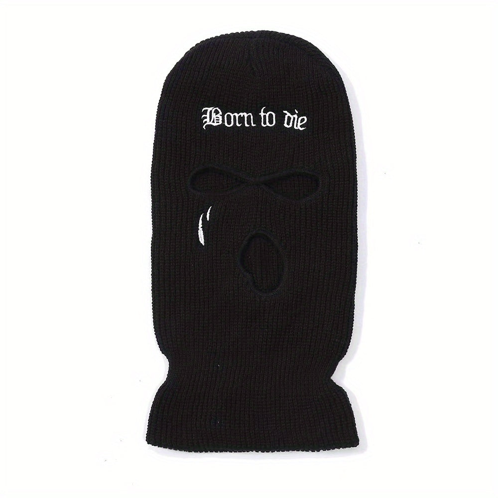 Embroidered 3 Hole Ski Mask Balaclava Hat Neck Warmer