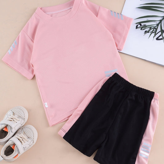 2pcs Boyds Crew Neck Quick Dry T Shirt & Shorts Set For Summer Kids Sports