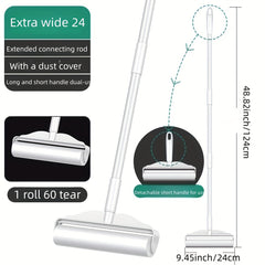 2-in-1 Long Short Handle Lint Roller 24cm 60 Sheets Pet Hair Remover Roller