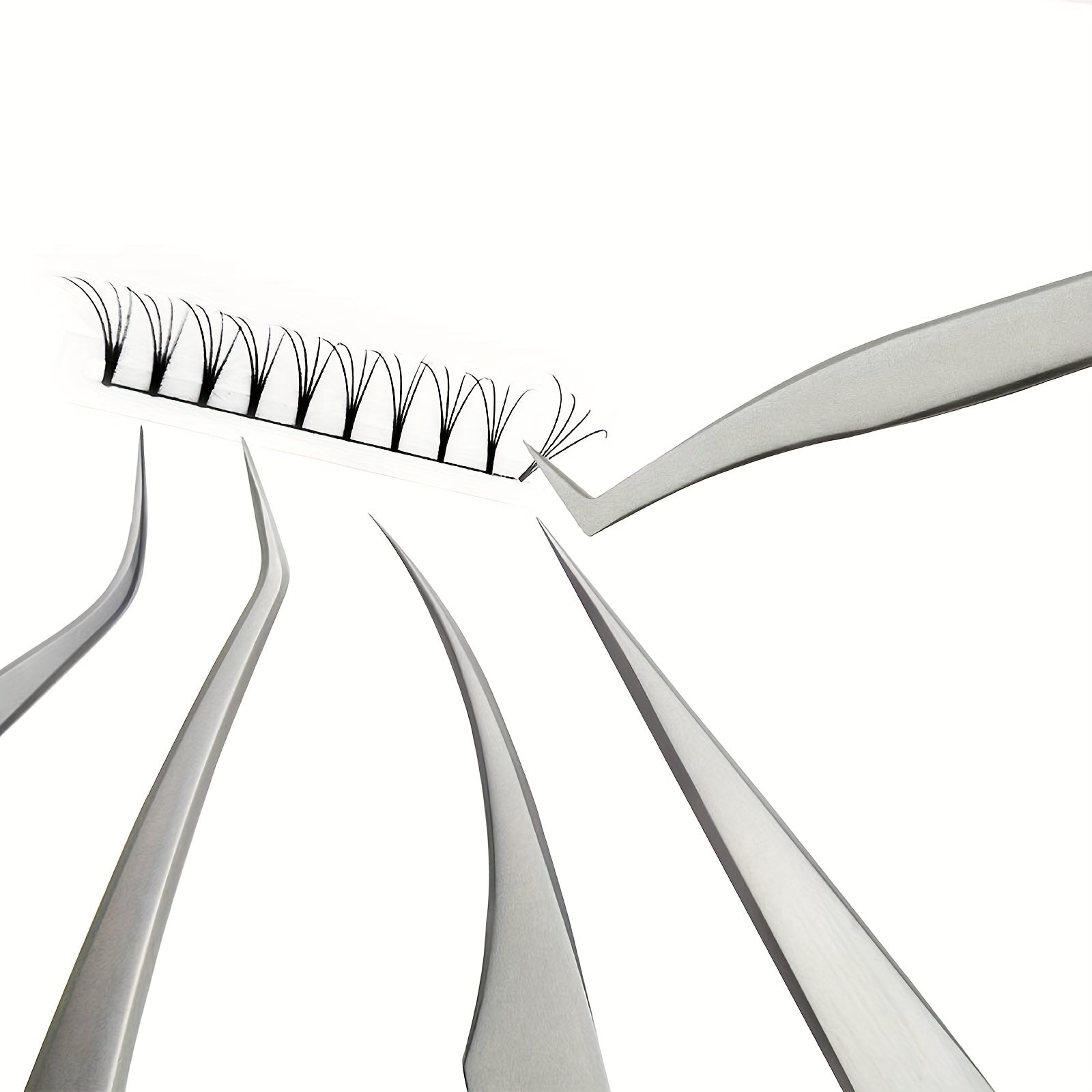 5pcs Eyelash Extension Tweezers Set Curved Straight Pointed Tip Applicator Tool