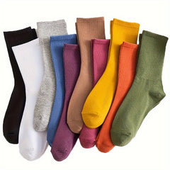 5 Pairs Warm Mid Tube Women's Solid Socks Comfy Stockings