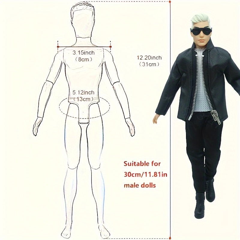 15pcs Male Doll Clothing Set for 11-inch Dolls PU Leather Jacket Accessories