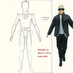 15pcs Male Doll Clothing Set for 11-inch Dolls PU Leather Jacket Accessories