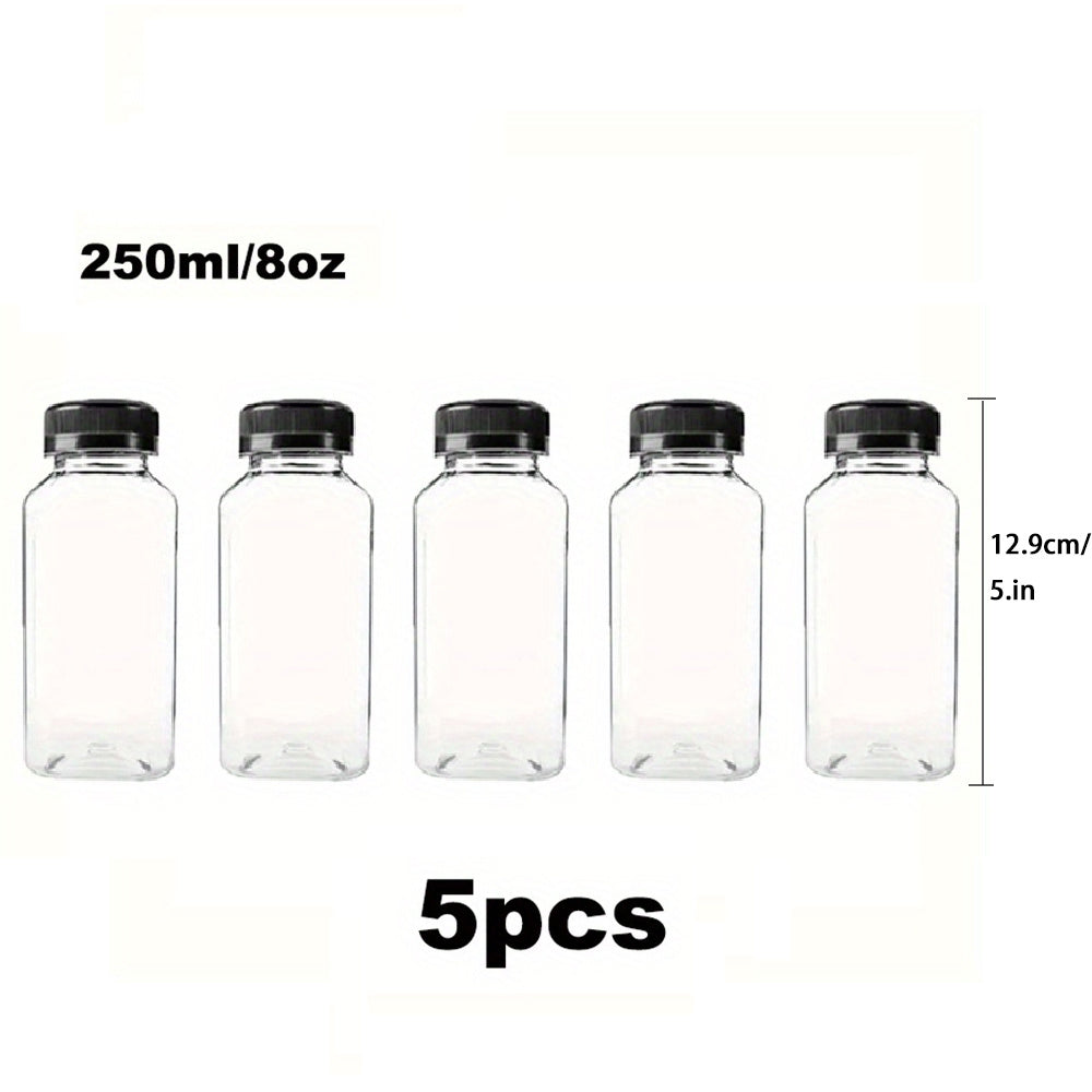5pcs Clear Plastic Juice Bottles Leak Proof Large Capacity Beverage Containers