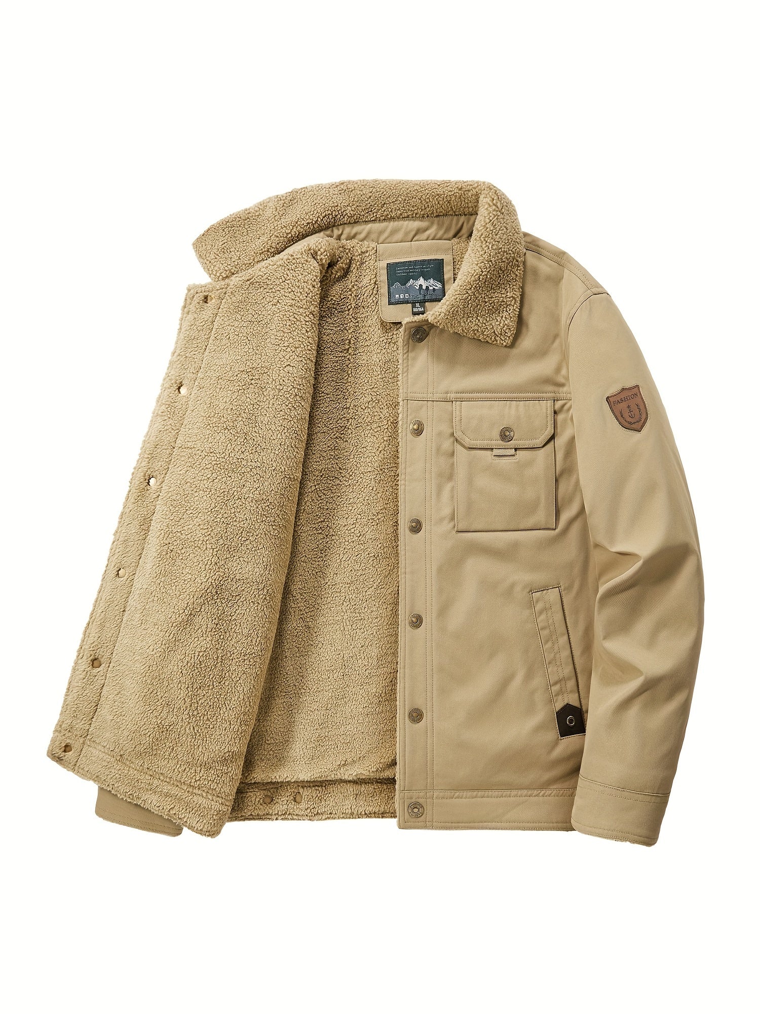 Men's Fleece Windbreaker Jacket Casual Lapel Coat