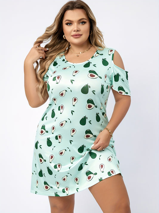  Avocado Cold Shoulder Nightdress Round Neck Sleep Dress