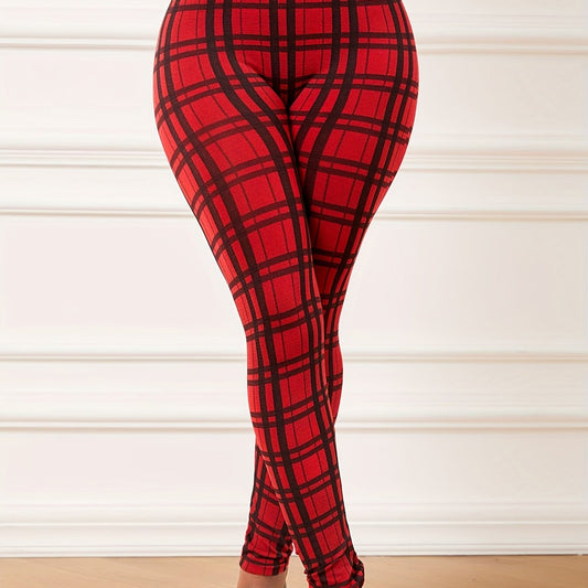  Plaid Print Tummy Control Leggings